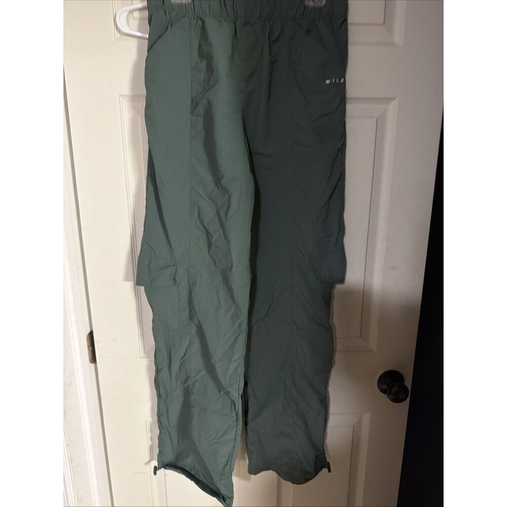 Wilo Parachute Cargo Pants High Rise Wide Leg Green Nylon Utility Pants Size M
